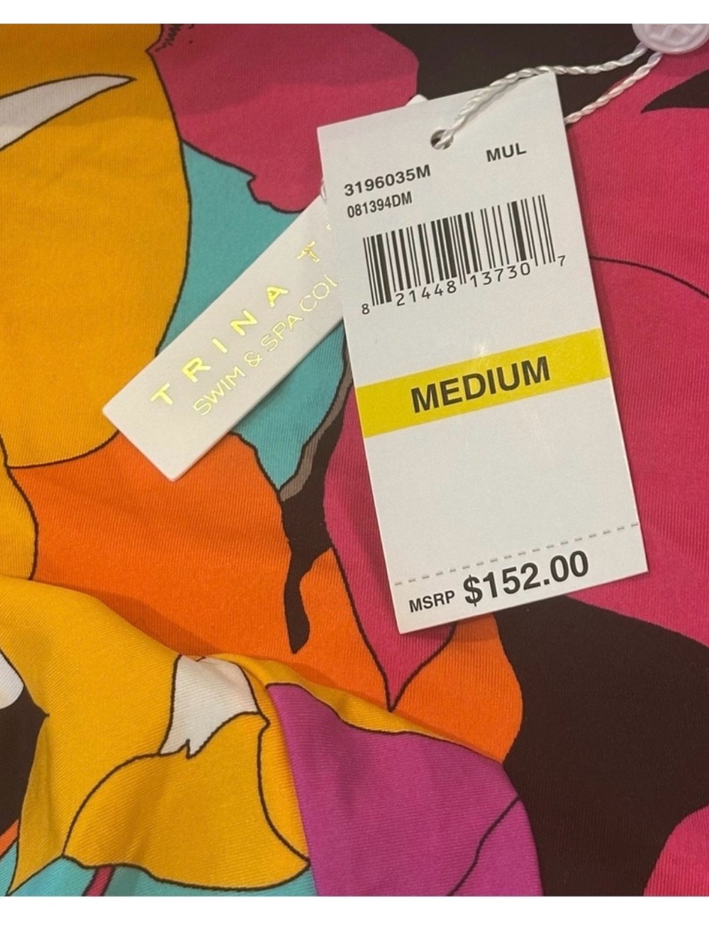 Trina Turk Black One-Piece Swim Tunic Dress with Pink, Orange & Aqua Floral - Picture 4 of 4